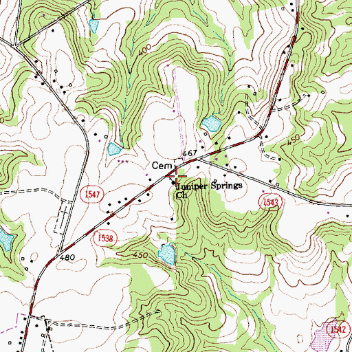 Topographic Map of Juniper Springs Church, NC