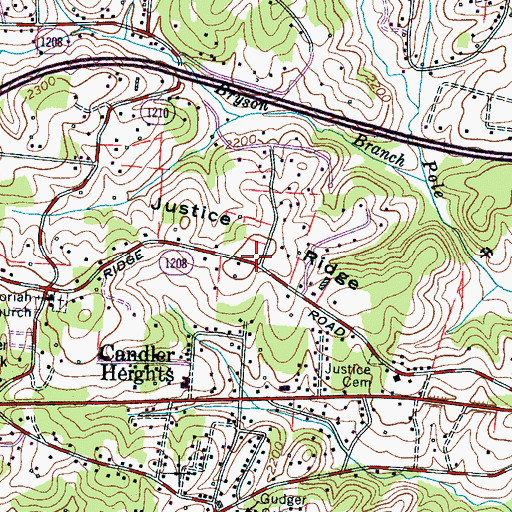 Topographic Map of Justice Ridge, NC