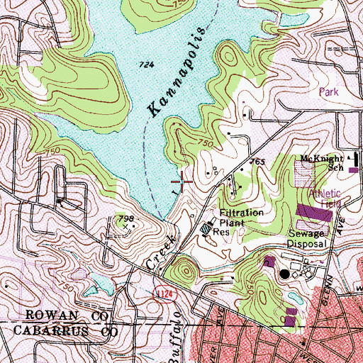 Topographic Map of Kannapolis Lake, NC