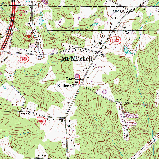 Topographic Map of Keller Church, NC