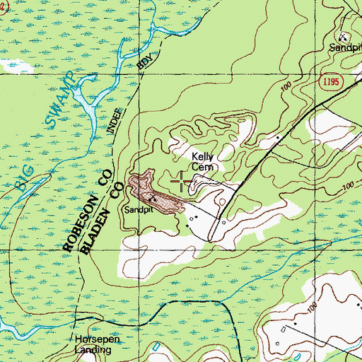 Topographic Map of Kelly Cemetery, NC