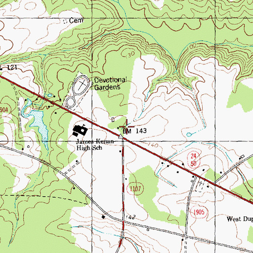 Topographic Map of James Kenan High School, NC