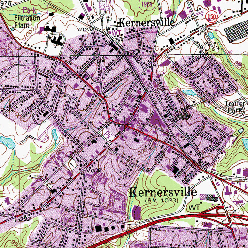 Topographic Map of Kernersville, NC
