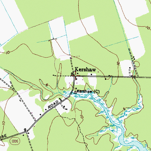 Topographic Map of Kershaw, NC