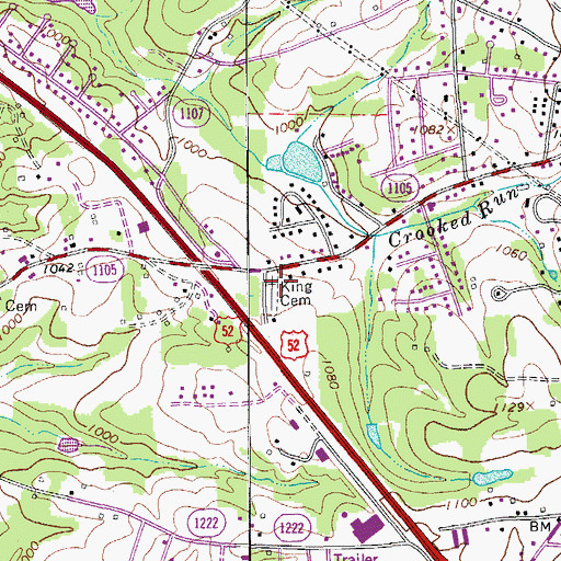 Topographic Map of King Cemetery, NC