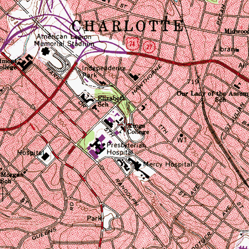 Topographic Map of Kings College, NC
