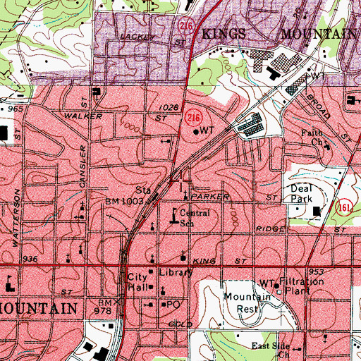 Topographic Map of Kings Mountain, NC