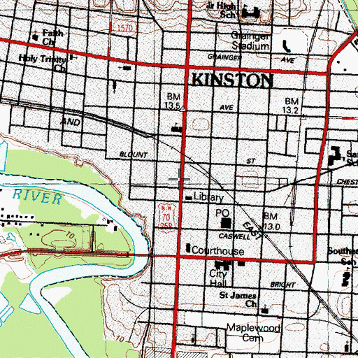 Topographic Map of Kinston, NC