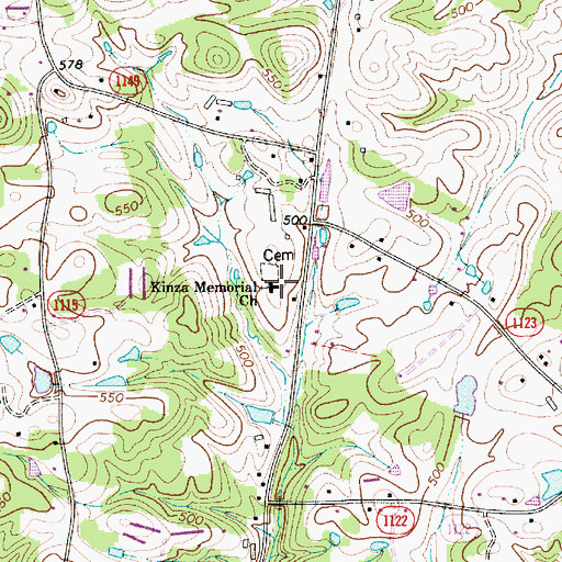 Topographic Map of Kinza Memorial Church, NC