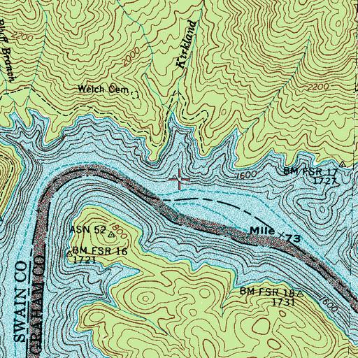 Topographic Map of Kirkland Branch, NC