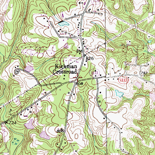 Topographic Map of Kirkman Crossroad, NC