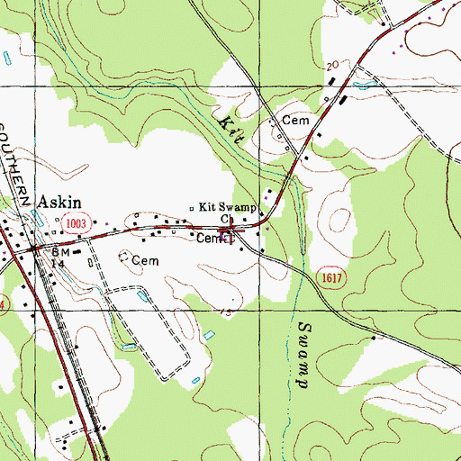 Topographic Map of Kit Swamp Church, NC