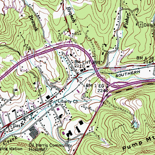 Topographic Map of Kitchen Branch, NC