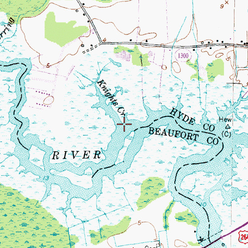 Topographic Map of Knights Creek, NC