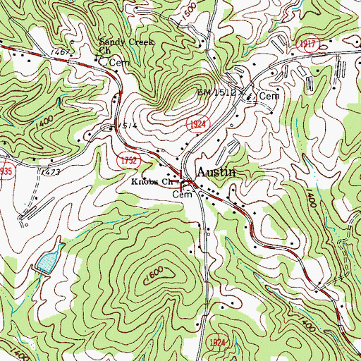 Topographic Map of Knobs Baptist Church, NC
