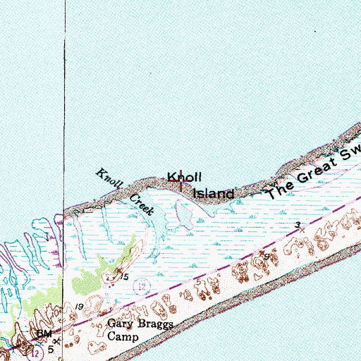 Topographic Map of Knoll Island, NC