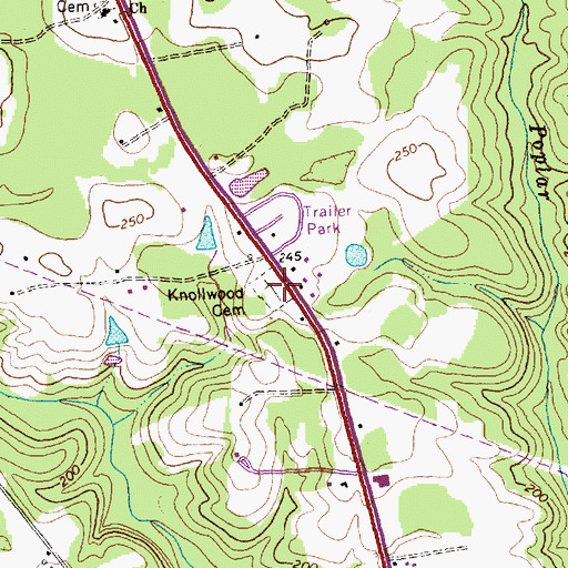 Topographic Map of Knollwood Cemetery, NC