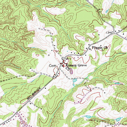 Topographic Map of Koners Grove Church, NC