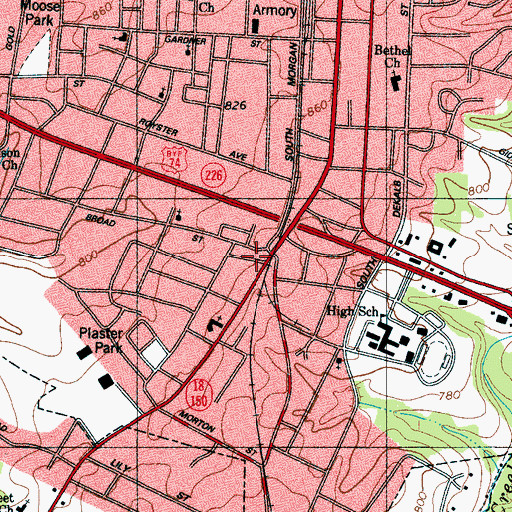 Topographic Map of LaFayette Street Church, NC