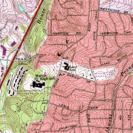 Topographic Map of Lacy School, NC