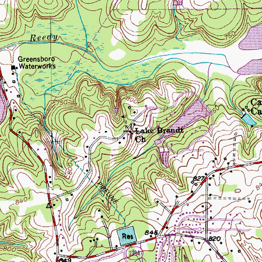 Topographic Map of Lake Brandt Church, NC