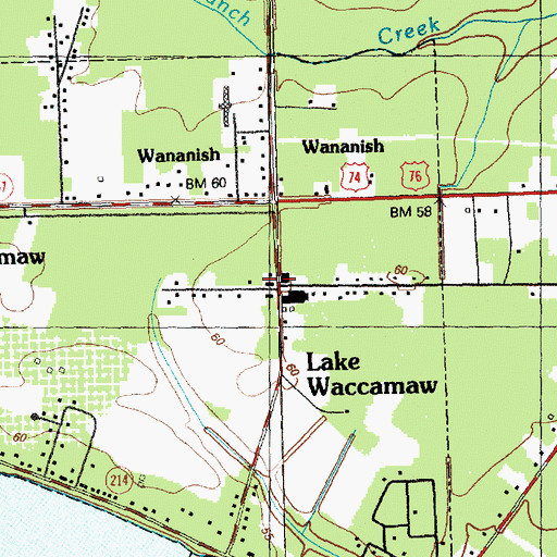 Topographic Map of Lake Waccamaw, NC