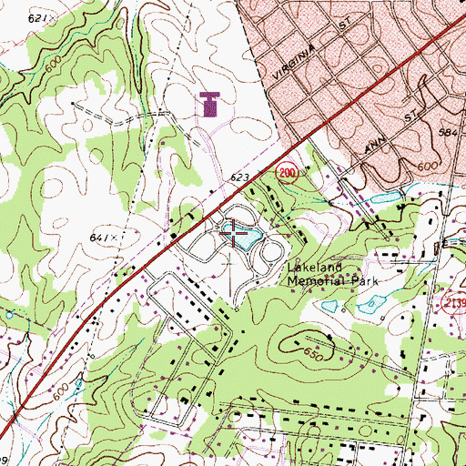Topographic Map of Lakeland Memorial Park, NC