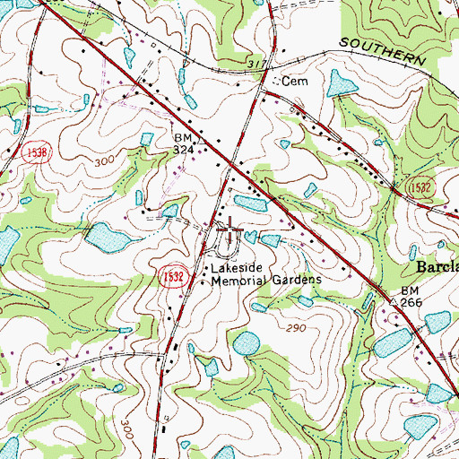 Topographic Map of Lakeside Memorial Gardens, NC