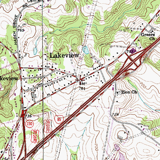 Topographic Map of Lakeview, NC