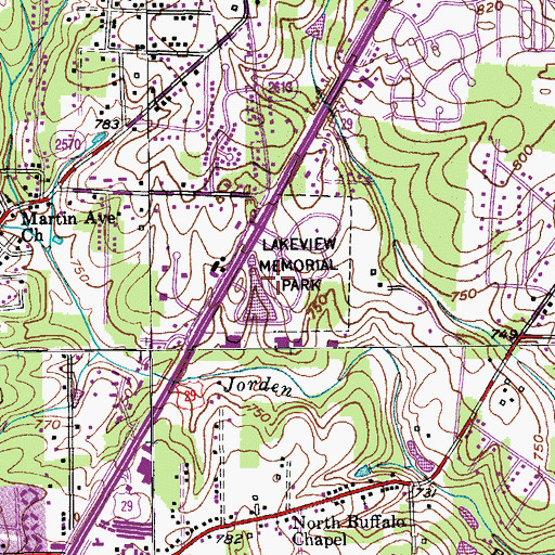 Topographic Map of Lakeview Memorial Park, NC