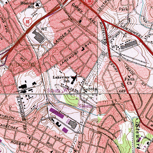 Topographic Map of Lakeview School, NC