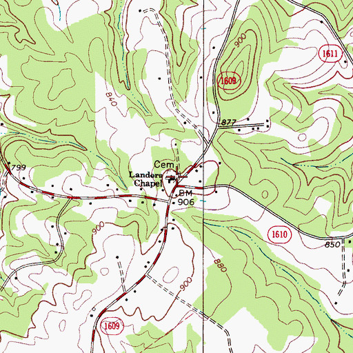 Topographic Map of Landers Chapel, NC
