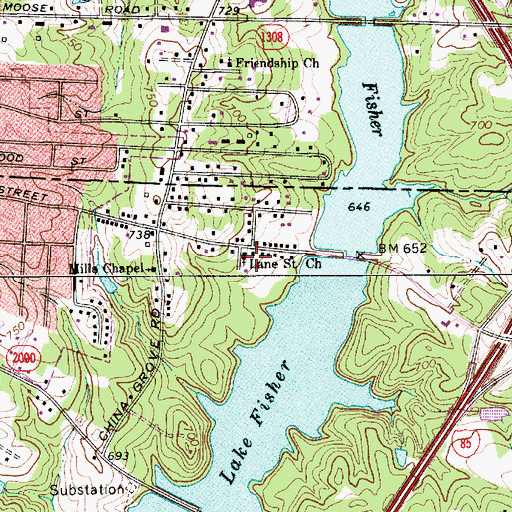 Topographic Map of Lane Street Church, NC