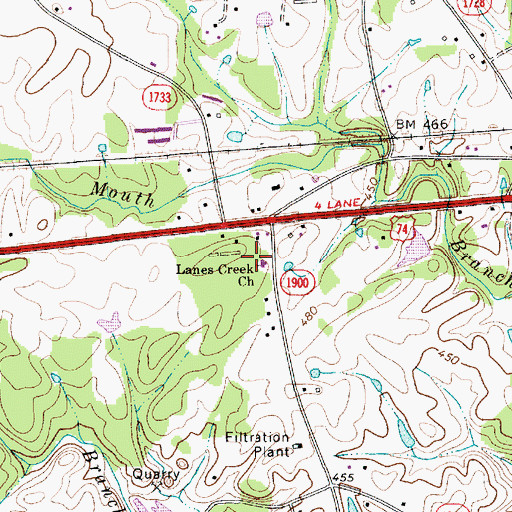 Topographic Map of Lanes Creek Church, NC