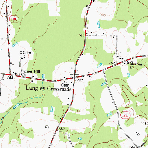 Topographic Map of Langley Crossroads, NC