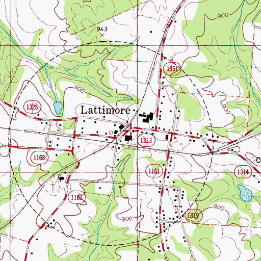 Topographic Map of Lattimore, NC