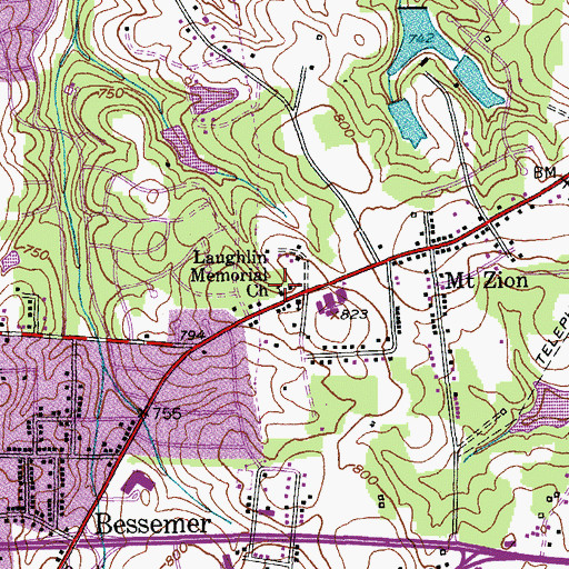 Topographic Map of Laughlin Memorial Church, NC