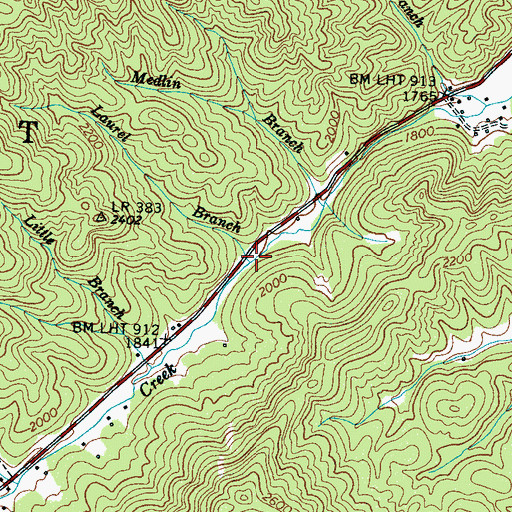 Topographic Map of Laurel Branch, NC