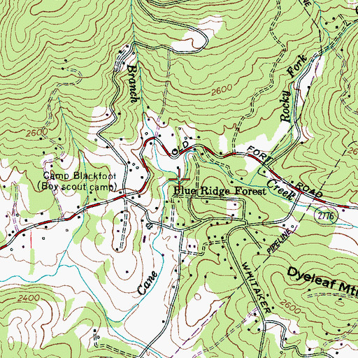 Topographic Map of Laurel Branch, NC