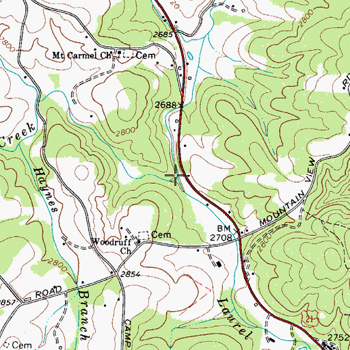 Topographic Map of Laurel Branch, NC