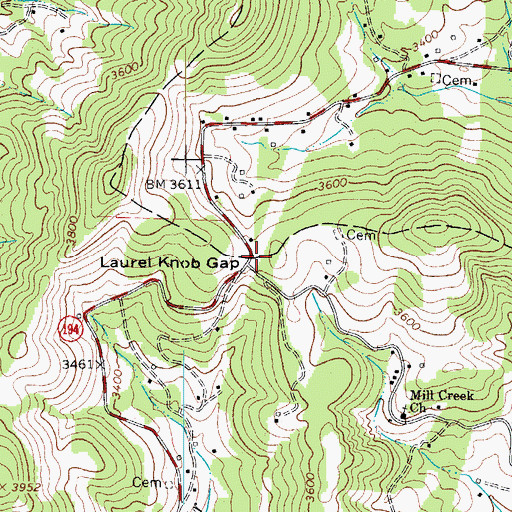 Topographic Map of Laurel Knob Gap, NC