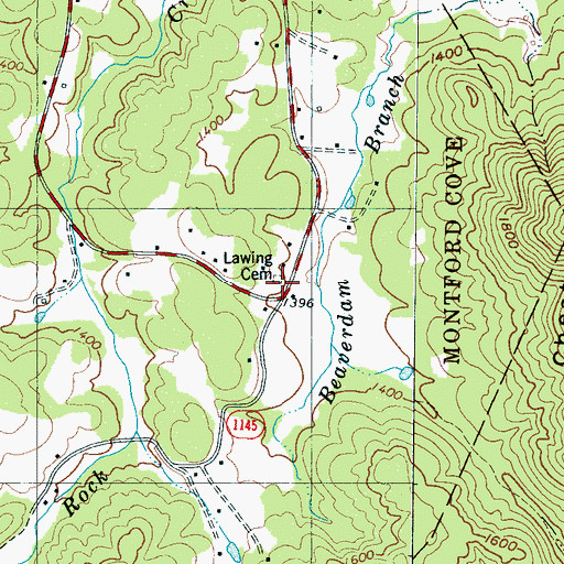 Topographic Map of Lawing Cemetery, NC