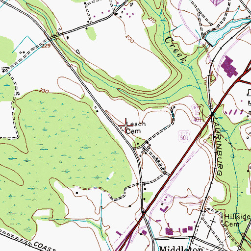 Topographic Map of Leach Cemetery, NC