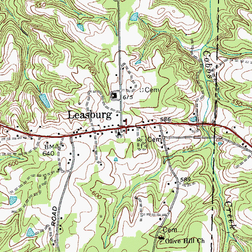 Topographic Map of Leasburg, NC