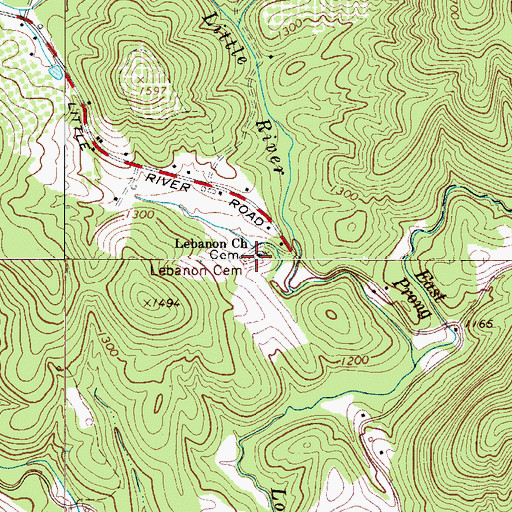 Topographic Map of Lebanon Cemetery, NC