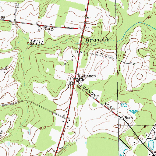 Topographic Map of Lebanon Church, NC
