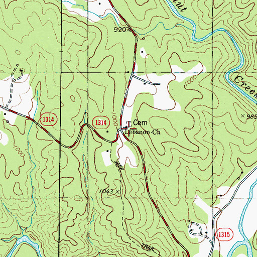 Topographic Map of Lebanon Church, NC