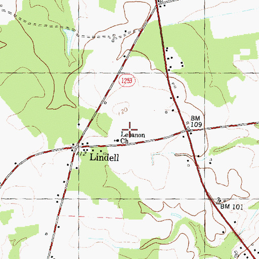Topographic Map of Lebanon Church, NC