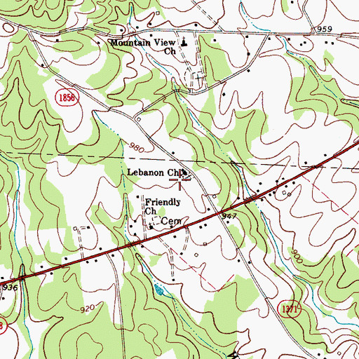 Topographic Map of Lebanon Church, NC