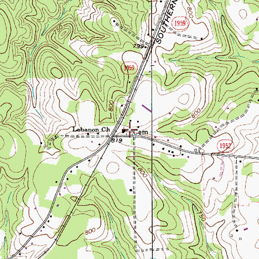 Topographic Map of Lebanon Church, NC